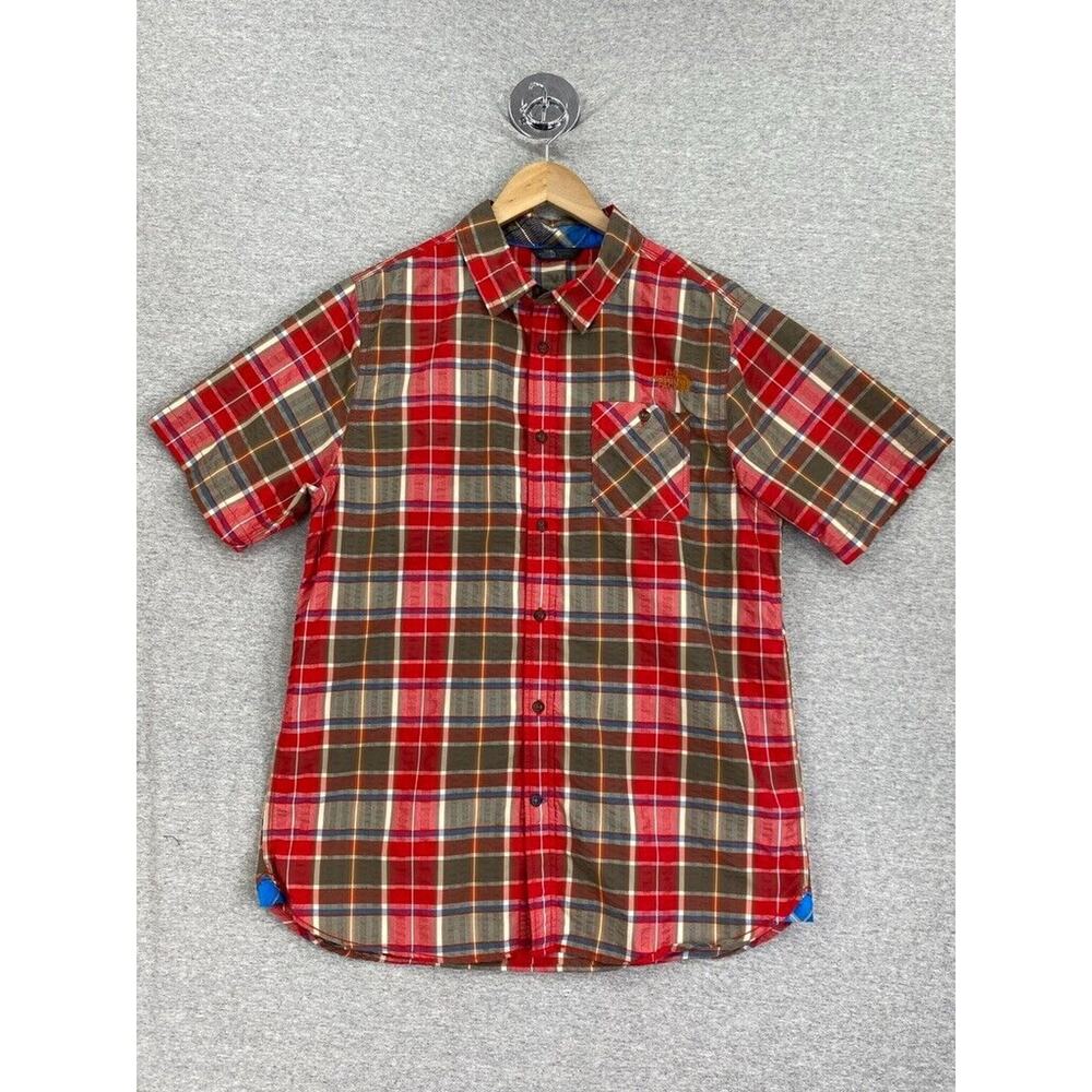 The North Face Shirt Mens Large Red Plaid Button Down Short Sleeve Outdoor Hike